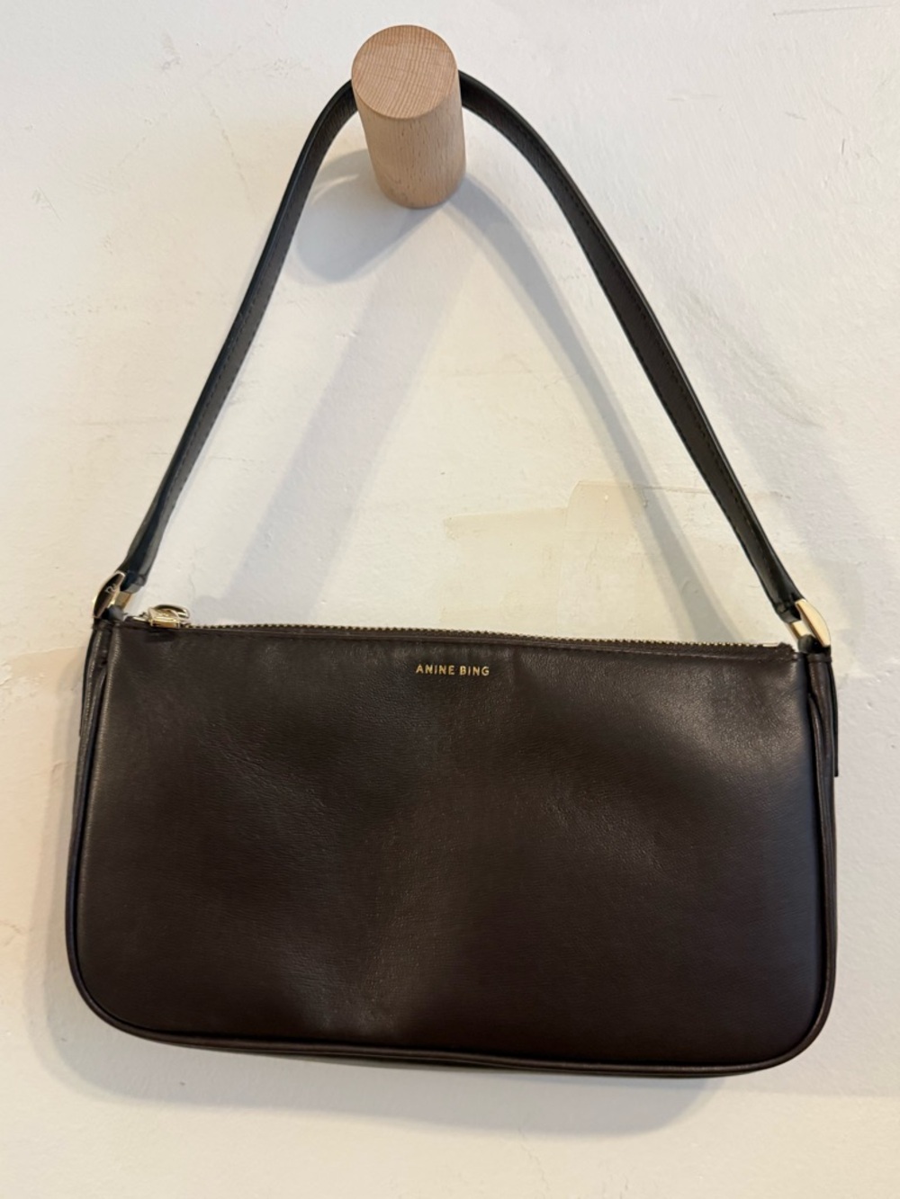 Anine Bing Brown Leather Shoulder Bag with Gold Hardware